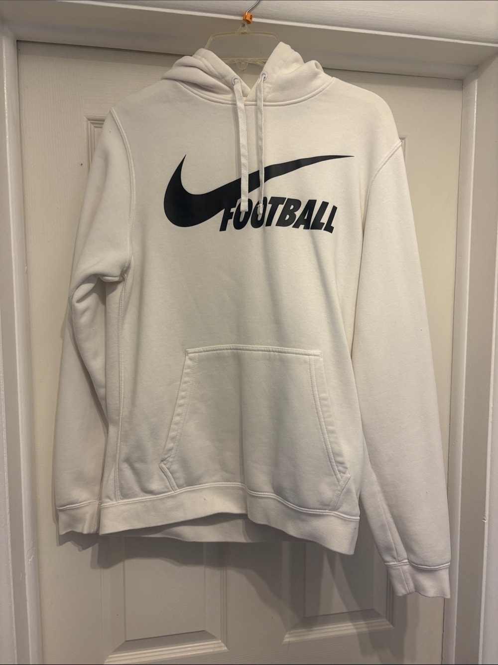 Nike White Hooded Pullover with Black Swoosh & Football Logo